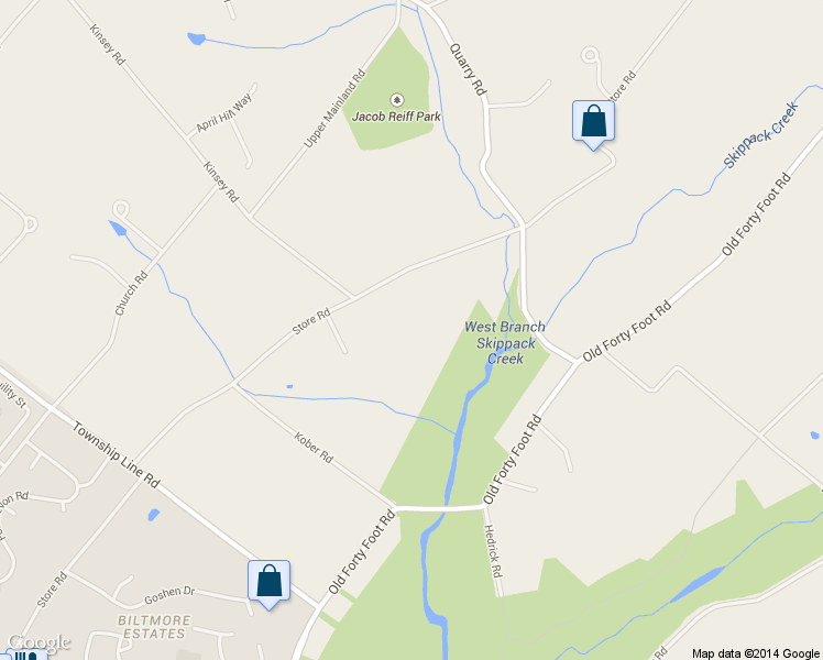 map of restaurants, bars, coffee shops, grocery stores, and more near 860 Store Road in Harleysville
