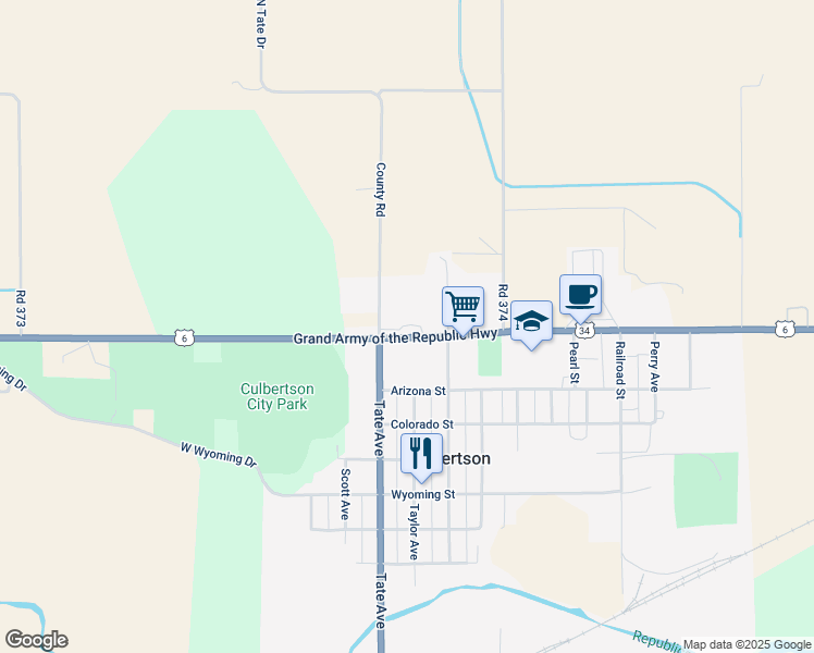 map of restaurants, bars, coffee shops, grocery stores, and more near Miller Drive in Culbertson