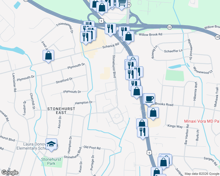 map of restaurants, bars, coffee shops, grocery stores, and more near 9 Spring Terrace in Freehold