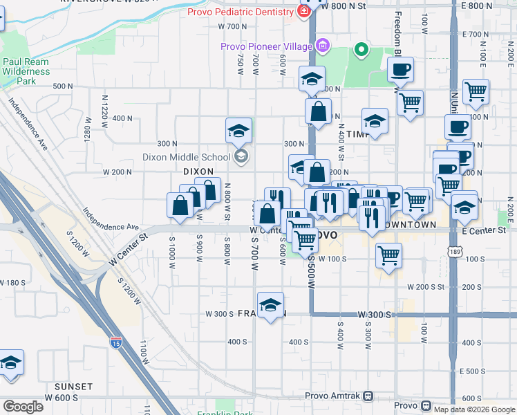 map of restaurants, bars, coffee shops, grocery stores, and more near 58 700 West in Provo