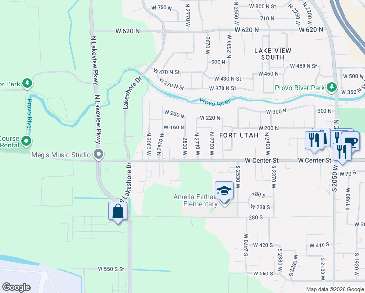 map of restaurants, bars, coffee shops, grocery stores, and more near 44 2830 West in Provo