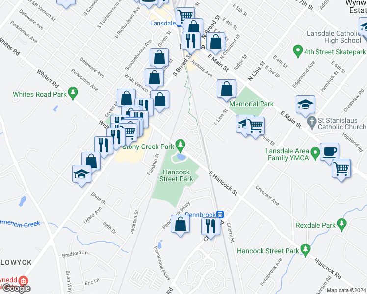 map of restaurants, bars, coffee shops, grocery stores, and more near 313 Andale Green Drive in Lansdale