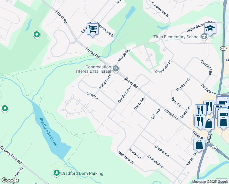 map of restaurants, bars, coffee shops, grocery stores, and more near 544 Bradford Avenue in Warrington