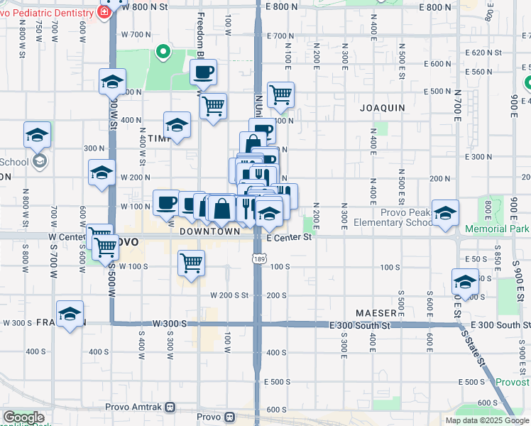 map of restaurants, bars, coffee shops, grocery stores, and more near in Provo