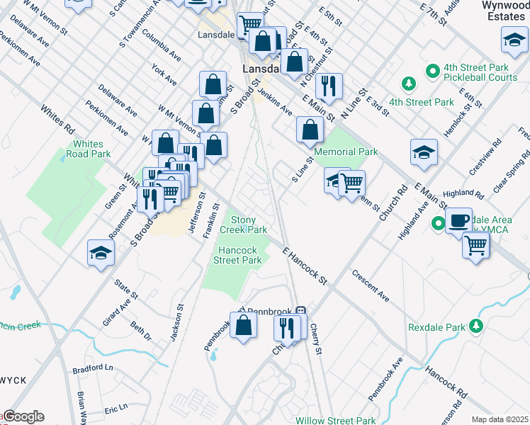 map of restaurants, bars, coffee shops, grocery stores, and more near 269 Compass Drive in Lansdale
