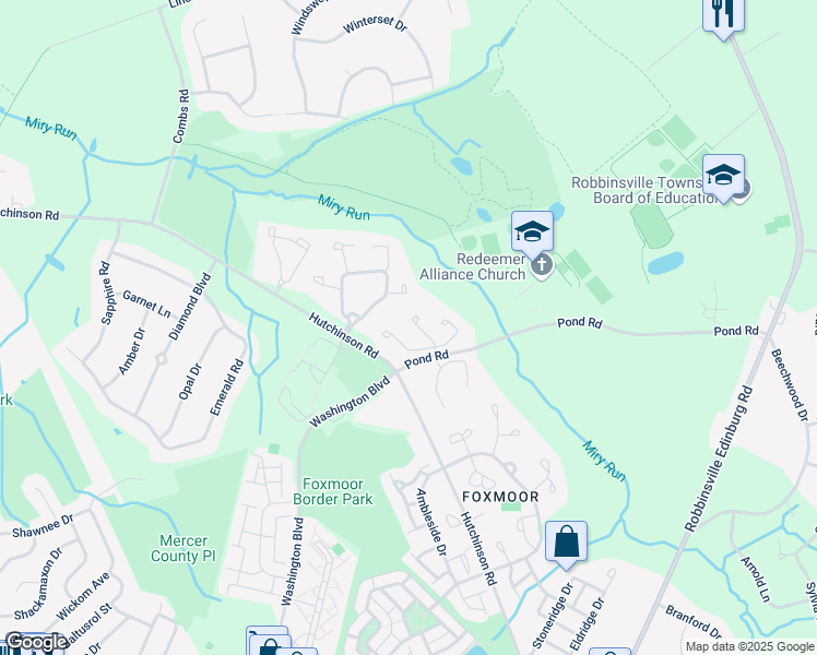 map of restaurants, bars, coffee shops, grocery stores, and more near 9 Carlyle Court in Robbinsville Township