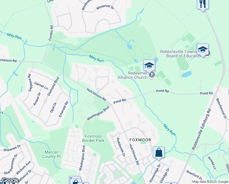 map of restaurants, bars, coffee shops, grocery stores, and more near 9 Carlyle Court in Robbinsville Township