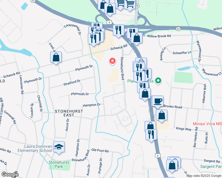 map of restaurants, bars, coffee shops, grocery stores, and more near 9 Spring Terrace in Freehold