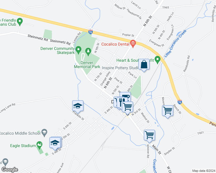 map of restaurants, bars, coffee shops, grocery stores, and more near 515 Cherry Alley in Denver