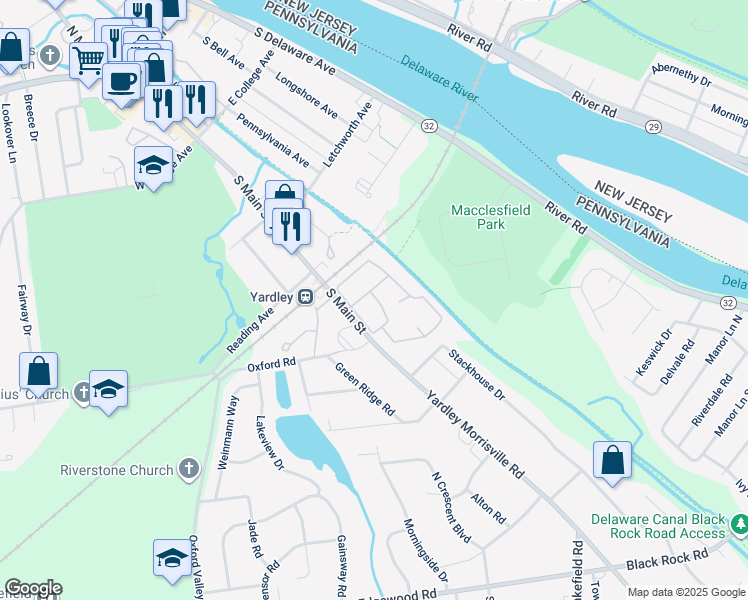 map of restaurants, bars, coffee shops, grocery stores, and more near 704 Yardley Commons in Yardley