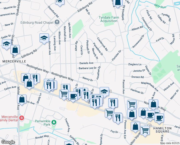 map of restaurants, bars, coffee shops, grocery stores, and more near 1 Agress Court in Trenton