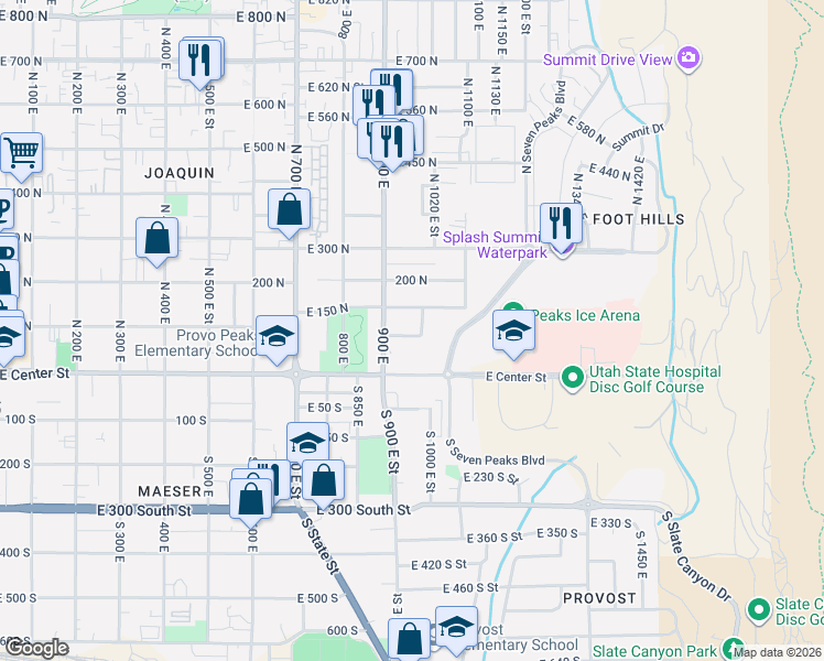 map of restaurants, bars, coffee shops, grocery stores, and more near 976 100 North in Provo