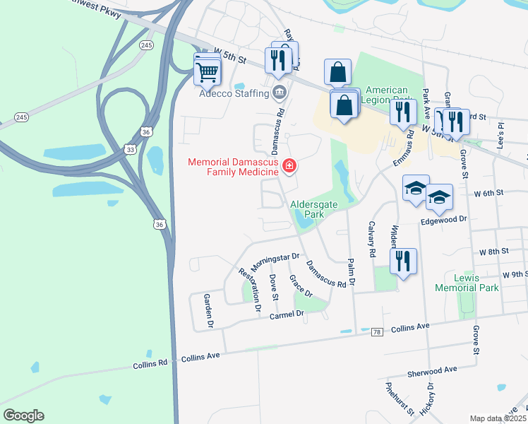 map of restaurants, bars, coffee shops, grocery stores, and more near 377 Retreat Lane in Marysville