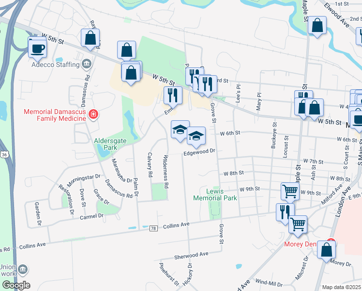 map of restaurants, bars, coffee shops, grocery stores, and more near 1000 Edgewood Drive in Marysville