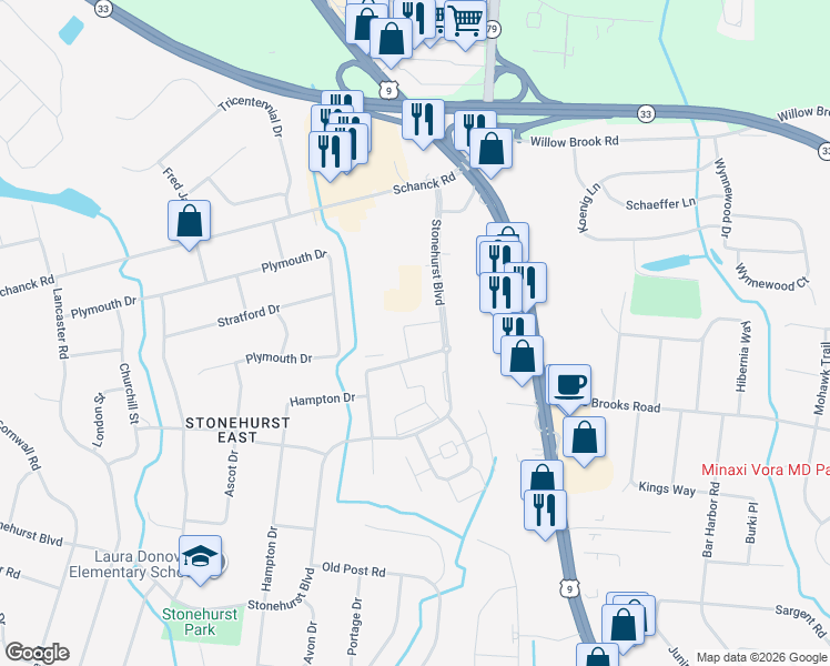 map of restaurants, bars, coffee shops, grocery stores, and more near 9 Spring Terrace in Freehold