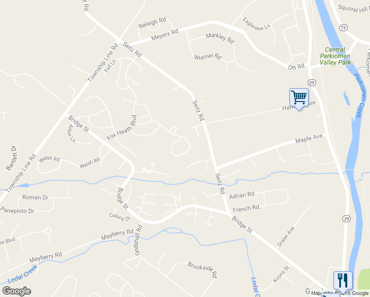 map of restaurants, bars, coffee shops, grocery stores, and more near 724 Martingale Road in Schwenksville