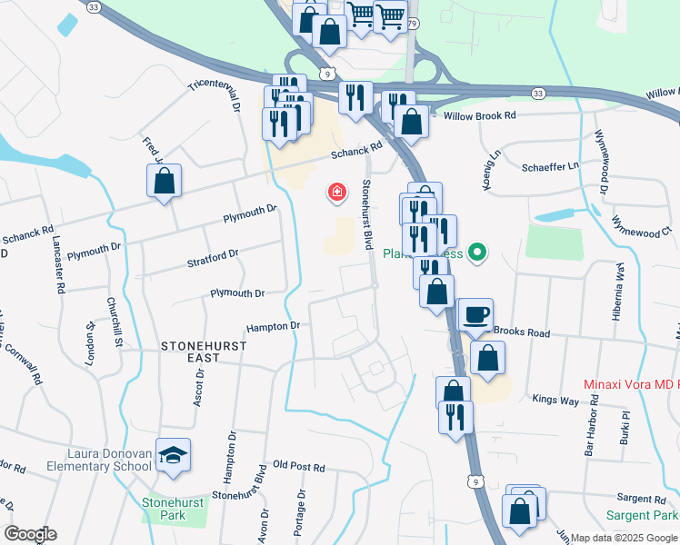 map of restaurants, bars, coffee shops, grocery stores, and more near 61 Stonehurst Boulevard in Freehold
