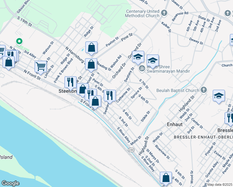 map of restaurants, bars, coffee shops, grocery stores, and more near 340 Swatara Street in Steelton