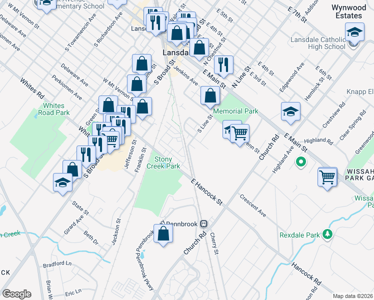 map of restaurants, bars, coffee shops, grocery stores, and more near 226 Compass Drive in Lansdale