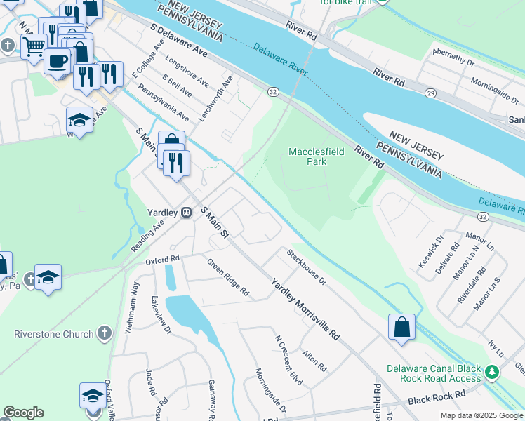 map of restaurants, bars, coffee shops, grocery stores, and more near 1914 Yardley Commons in Yardley