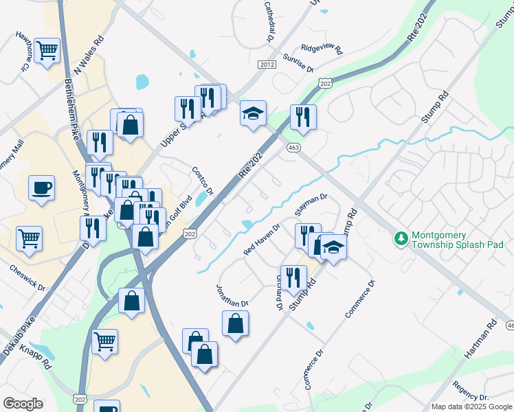 map of restaurants, bars, coffee shops, grocery stores, and more near 300 Georges Court in North Wales