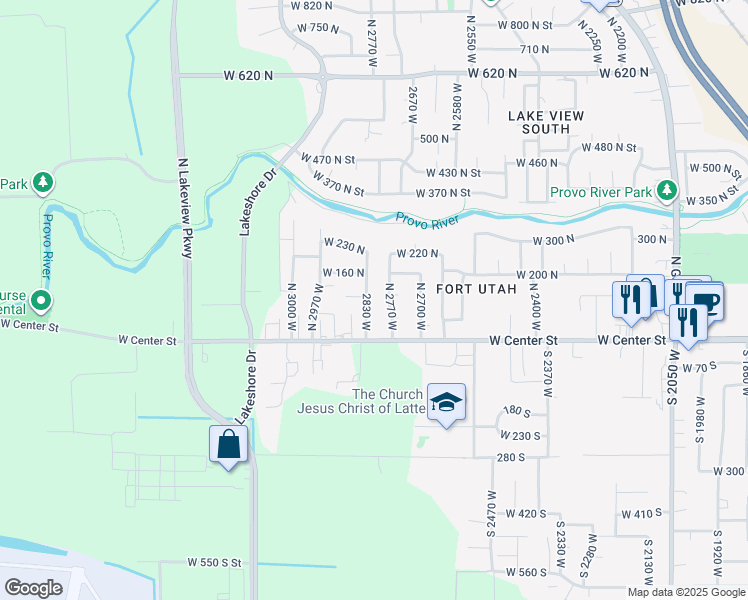 map of restaurants, bars, coffee shops, grocery stores, and more near 94 2830 West in Provo