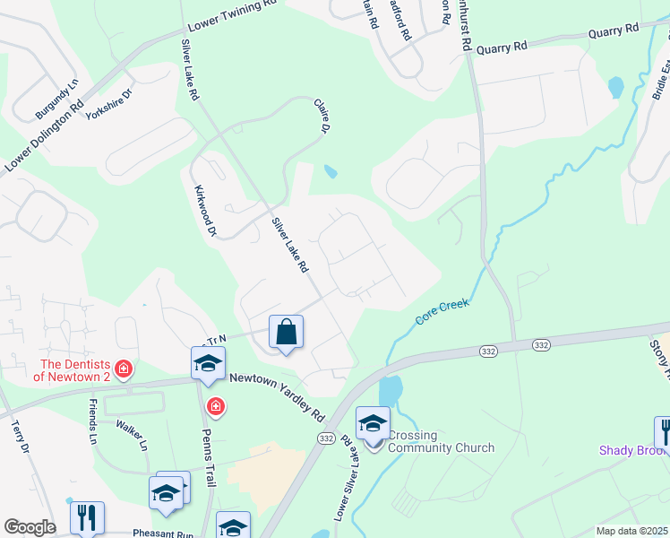 map of restaurants, bars, coffee shops, grocery stores, and more near 159 Willow Drive in Newtown
