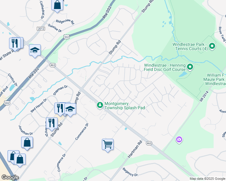 map of restaurants, bars, coffee shops, grocery stores, and more near 183 Winding Brook Run in North Wales