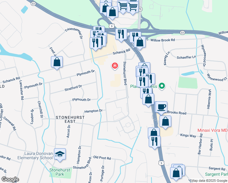 map of restaurants, bars, coffee shops, grocery stores, and more near 9 Spring Terrace in Freehold