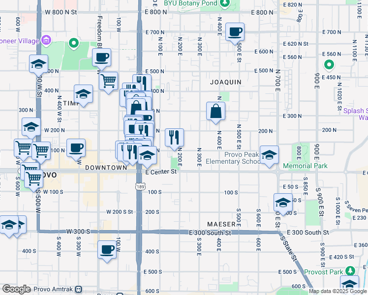 map of restaurants, bars, coffee shops, grocery stores, and more near 171 200 North in Provo