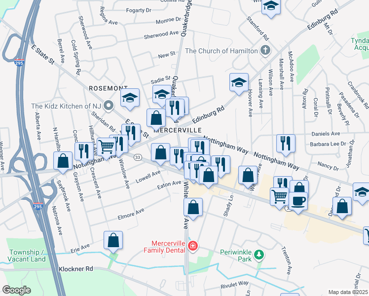 map of restaurants, bars, coffee shops, grocery stores, and more near in Hamilton Township
