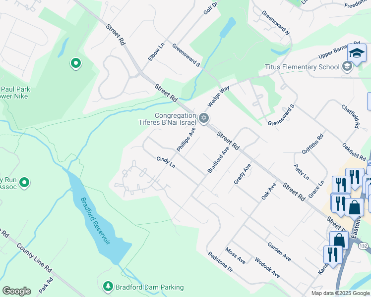 map of restaurants, bars, coffee shops, grocery stores, and more near 505 Deborah Court in Warrington
