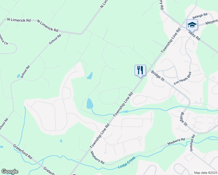 map of restaurants, bars, coffee shops, grocery stores, and more near 33 Bartlett Drive in Schwenksville