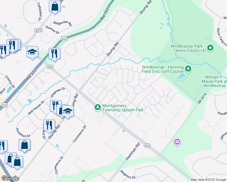 map of restaurants, bars, coffee shops, grocery stores, and more near 293 Winding Brook Run in North Wales
