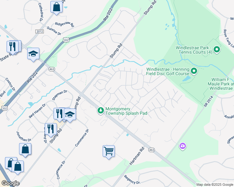 map of restaurants, bars, coffee shops, grocery stores, and more near 293 Winding Brook Run in North Wales