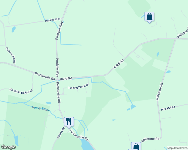 map of restaurants, bars, coffee shops, grocery stores, and more near 154-198 Baird Road in Millstone