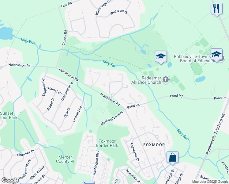 map of restaurants, bars, coffee shops, grocery stores, and more near 327 Andover Place in Robbinsville Township