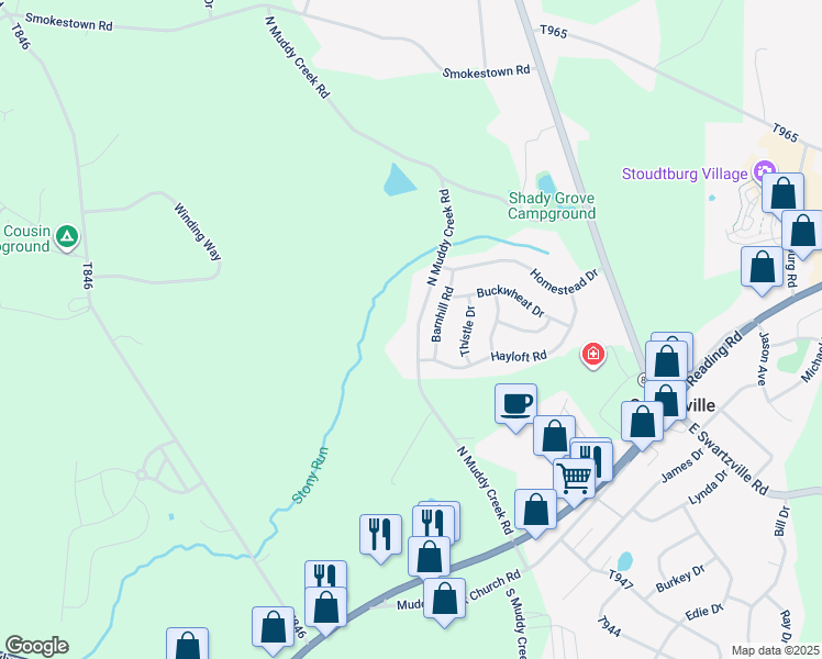 map of restaurants, bars, coffee shops, grocery stores, and more near 214 North Muddy Creek Road in Denver