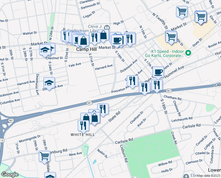 map of restaurants, bars, coffee shops, grocery stores, and more near 2006 Columbia Avenue in Camp Hill