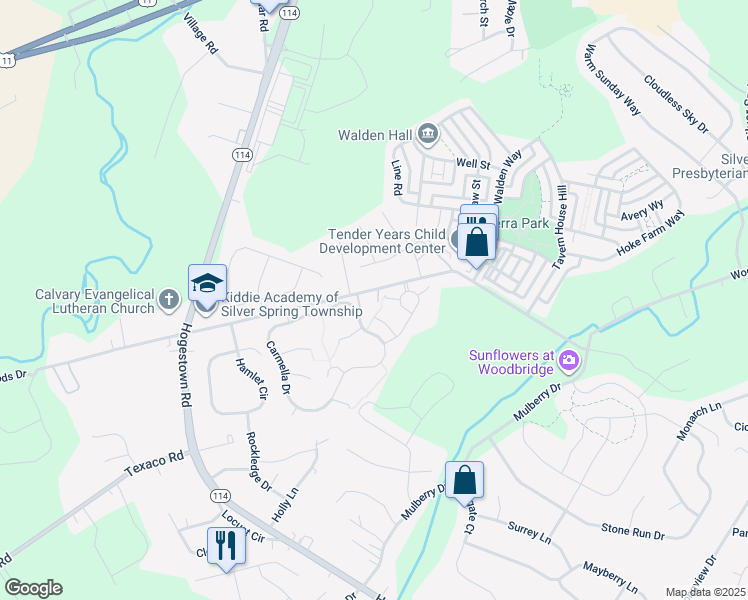 map of restaurants, bars, coffee shops, grocery stores, and more near 145 Woods Drive in Mechanicsburg