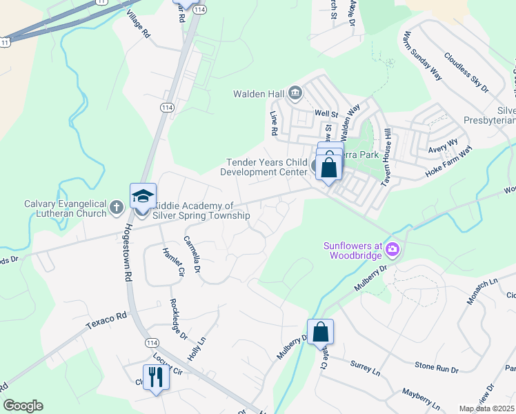 map of restaurants, bars, coffee shops, grocery stores, and more near 145 Woods Drive in Mechanicsburg