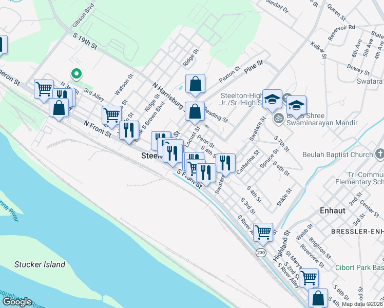 map of restaurants, bars, coffee shops, grocery stores, and more near 219 Locust Street in Steelton