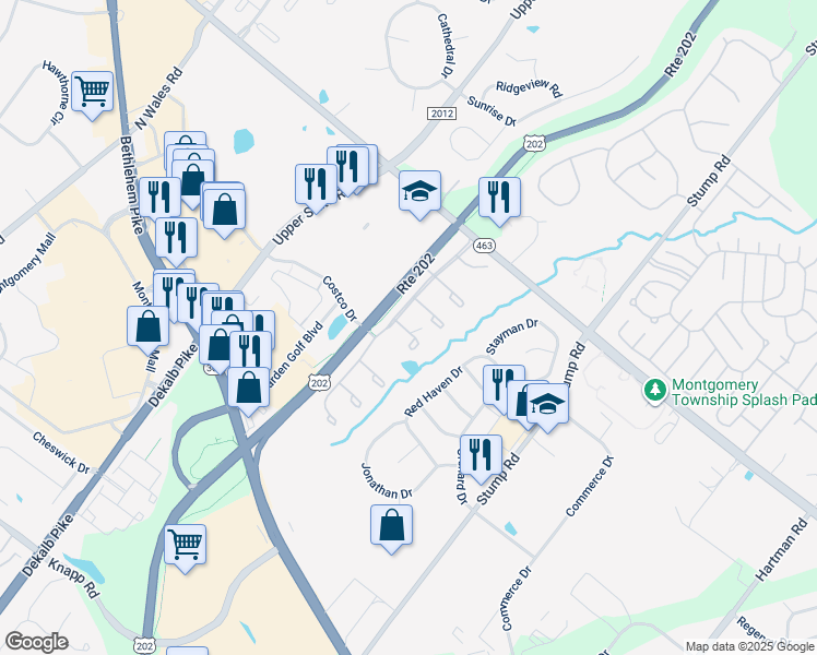 map of restaurants, bars, coffee shops, grocery stores, and more near 400 Georges Court in North Wales