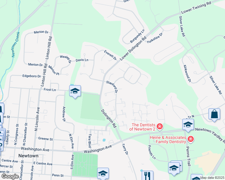 map of restaurants, bars, coffee shops, grocery stores, and more near 604 Danbury Court in Newtown