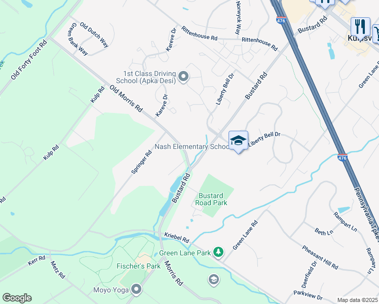 map of restaurants, bars, coffee shops, grocery stores, and more near 1701 Old Morris Road in Harleysville