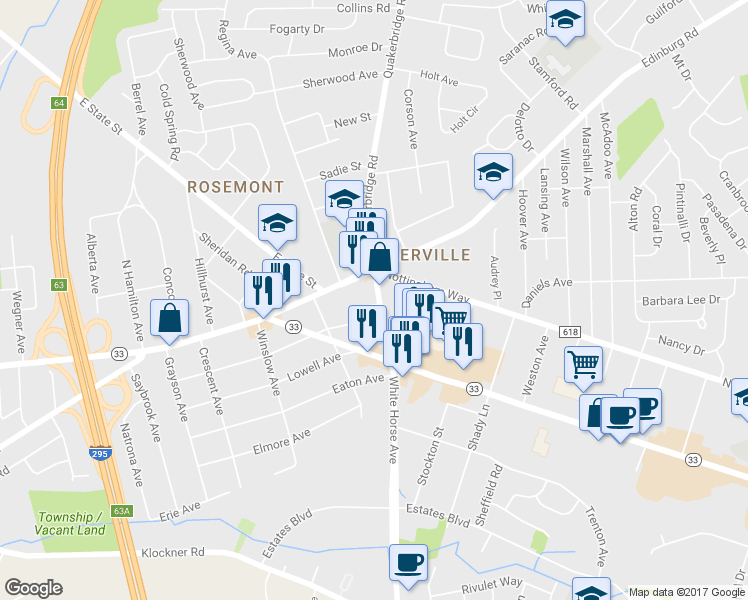 map of restaurants, bars, coffee shops, grocery stores, and more near 488 Fenwood Avenue in Trenton