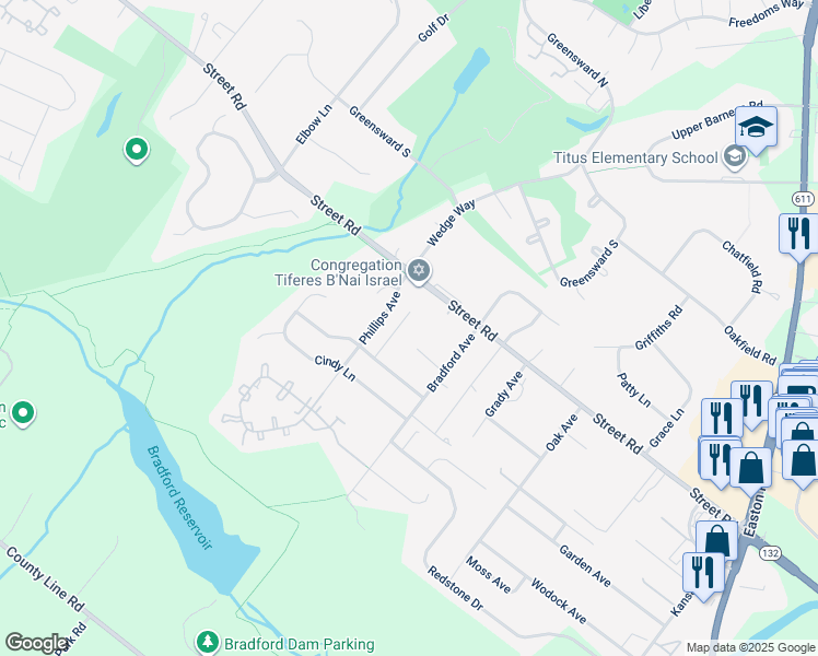 map of restaurants, bars, coffee shops, grocery stores, and more near 512 Deborah Court in Warrington