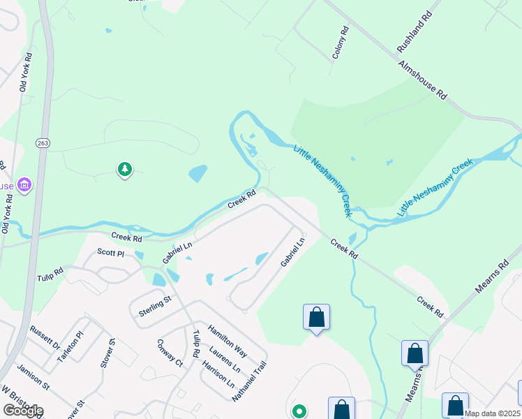 map of restaurants, bars, coffee shops, grocery stores, and more near 1336 Gabriel Lane in Warminster