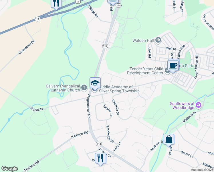 map of restaurants, bars, coffee shops, grocery stores, and more near 3 Sterling Glen Way in Mechanicsburg