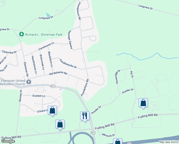 map of restaurants, bars, coffee shops, grocery stores, and more near 1841 Powderhorn Road in Middletown